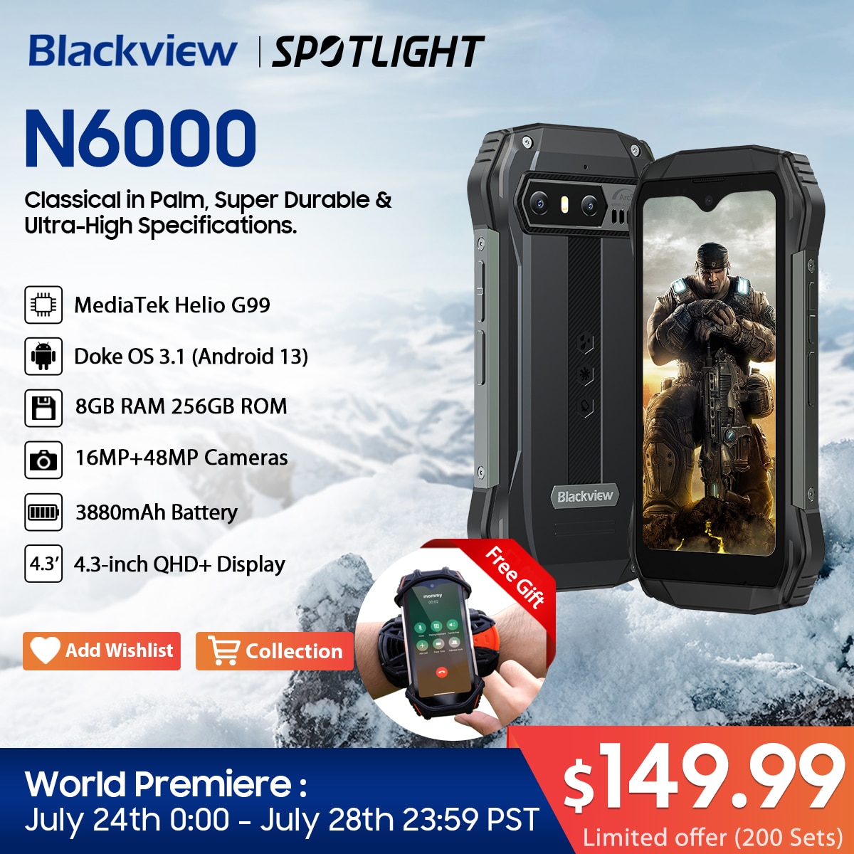 BLACKVIEW Celular Blackview N6000 16GB+256GB 48MP Cámara, 4.3 QHD-Negro