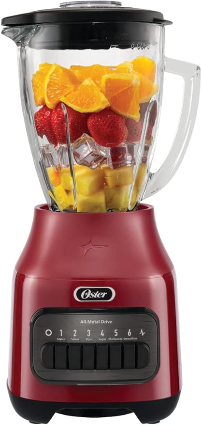 Oster Licuadora con Vaso de Vidrio y 6 Velocidades