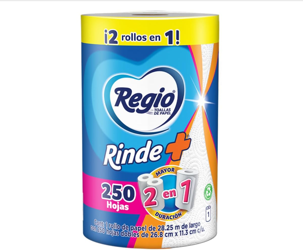 Regio Rinde+ Toallas de papel, 250 hojas dobles, 1 rollo