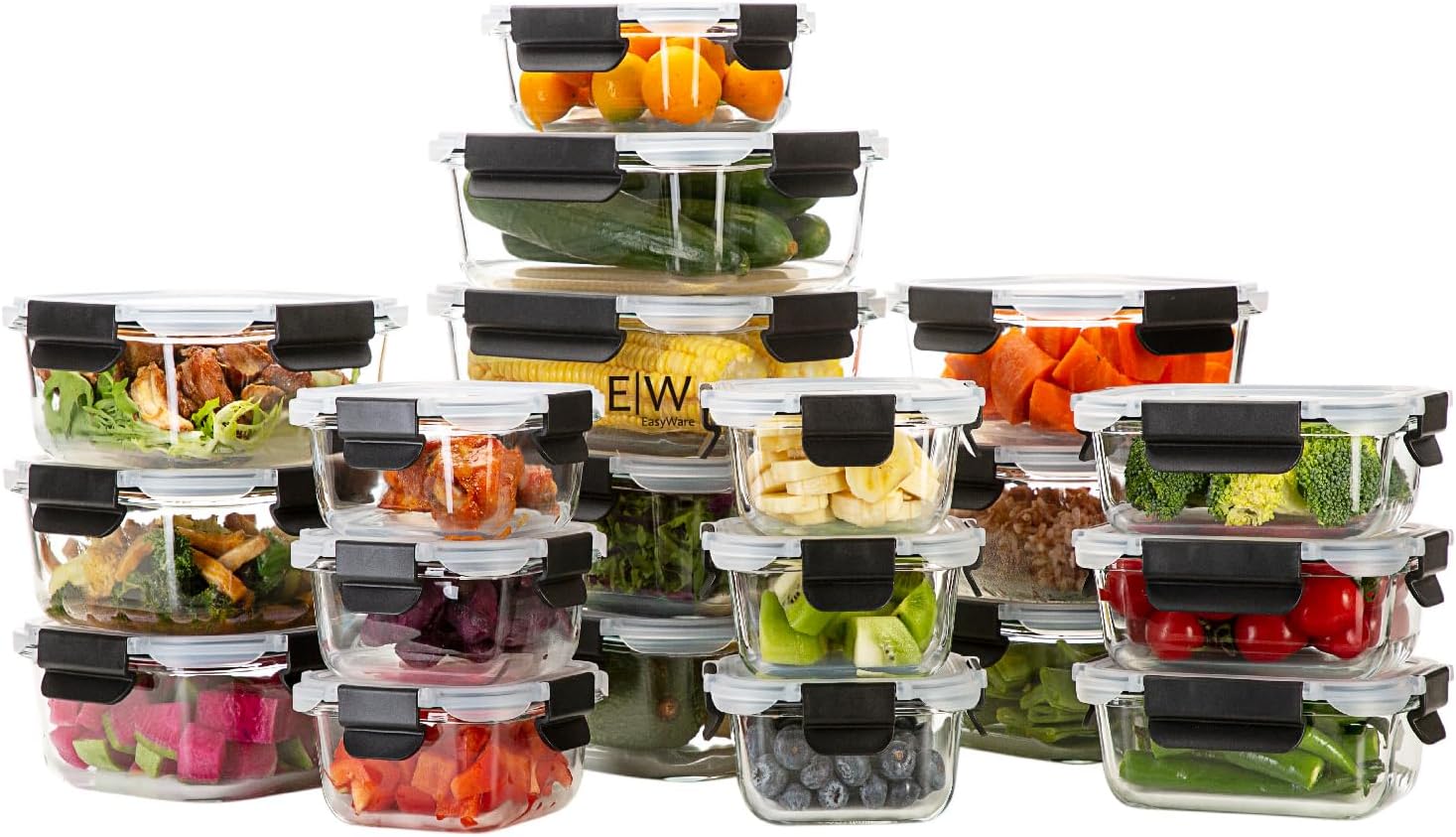 EasyWare JUEGO DE RECIPIENTES DE VIDRIO HERMÉTICO 30 RECIPIENTES