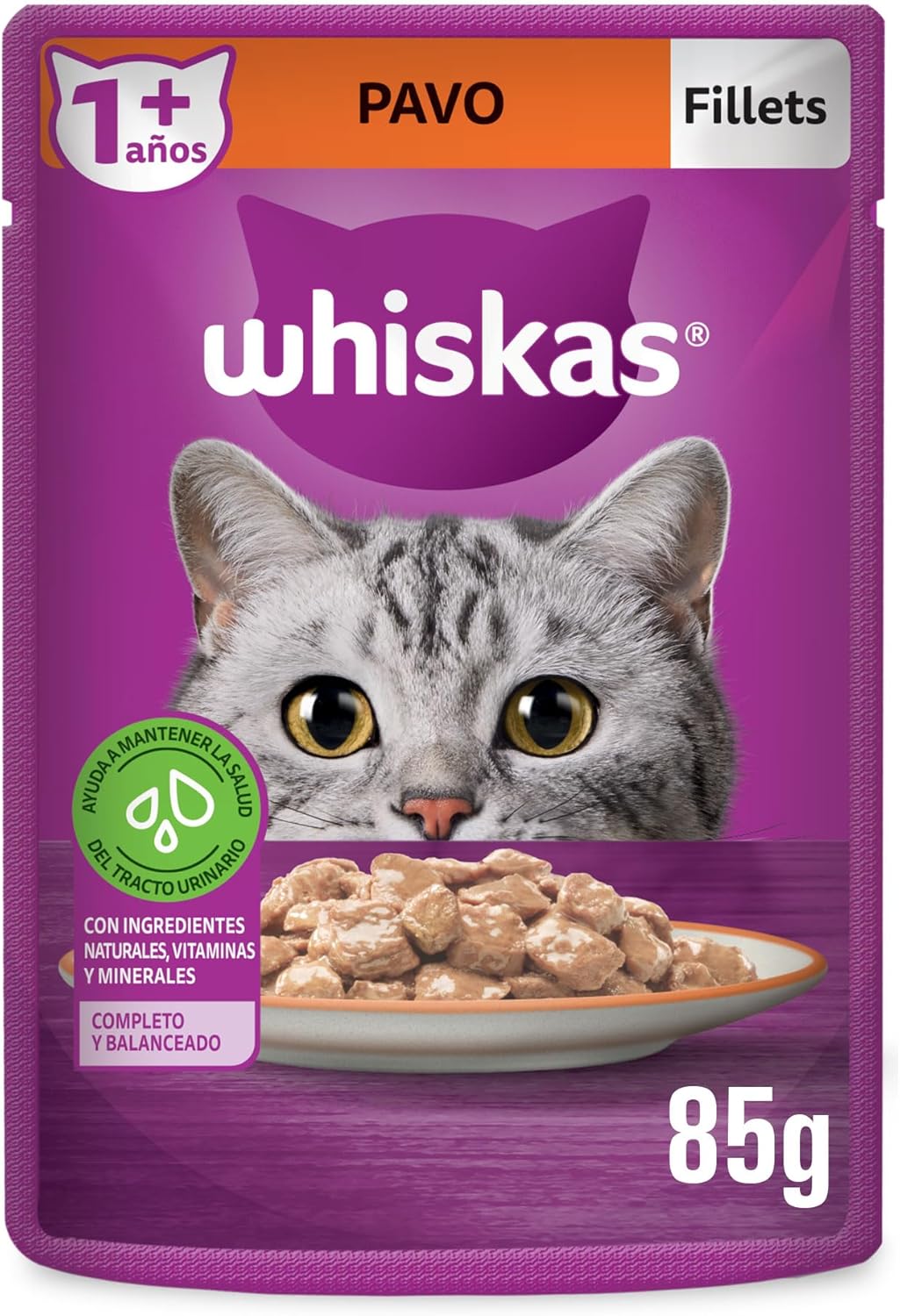 Whiskas Alimento Húmedo para Gatos, Sabor Filetes De Pavo 85g c/u. 24 pza