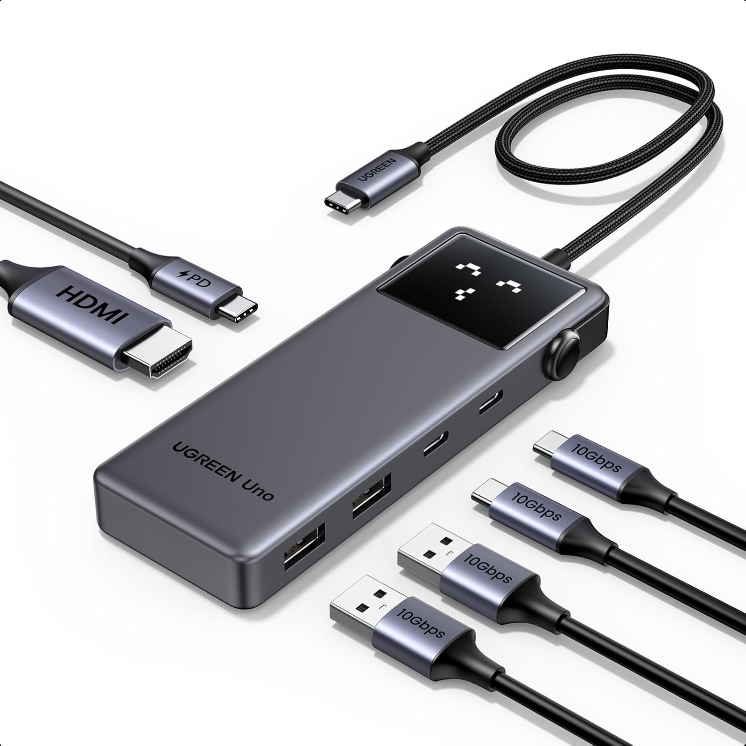 UGREEN Uno Hub USB C, 6 en 1 Robot Adaptador USB C 3.2 Gen 2 con HDMI 4K 60Hz, 2*USB y 2*USB C 10Gbps
