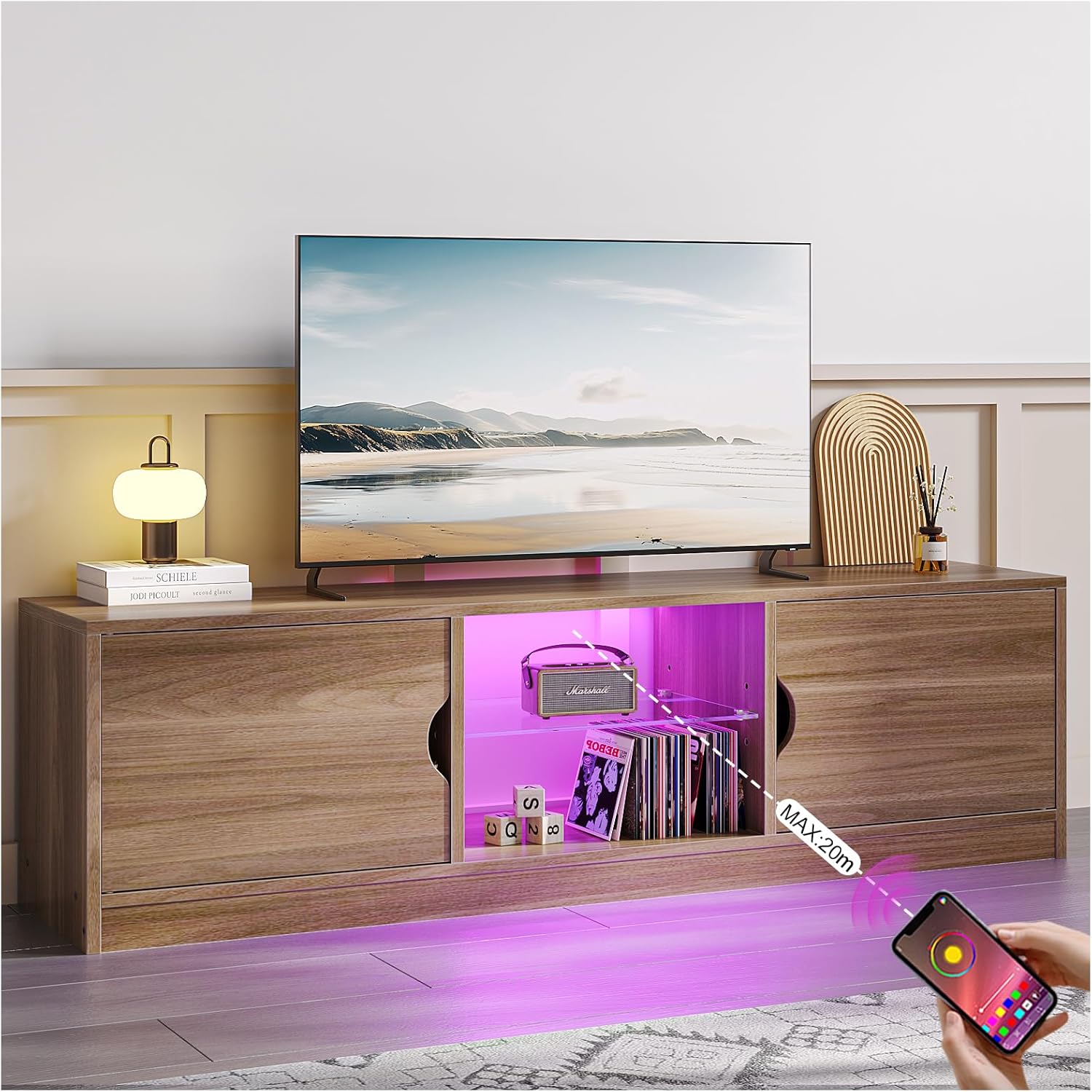 Simple Hogar Mueble para TV, 120 CM Mueble TV Grande, con luz LED