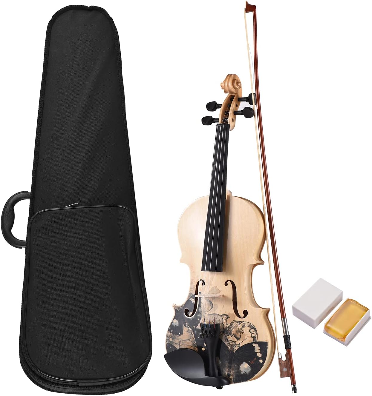 violín acústico con estuche de transporte