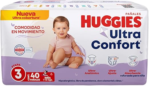 Huggies UltraConfort Pañal Desechable, etapa 3, 40 piezas