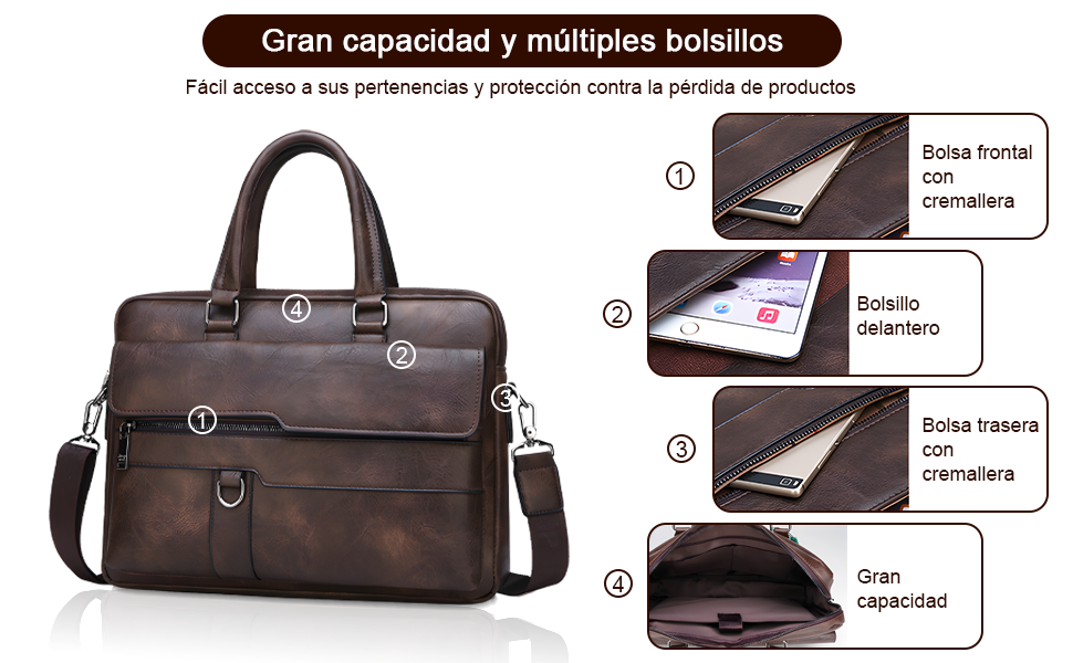 Portafolios para Hombre Piel Maletin 15.6 Pulgadas