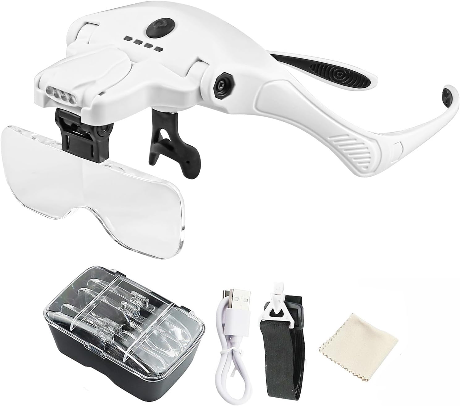 Linmeng Lupa Montada en la Cabeza con Luz LED, Incluye 5 Lentes Desmontables 1.0X 1.5X, 2X, 2.5X, 3X