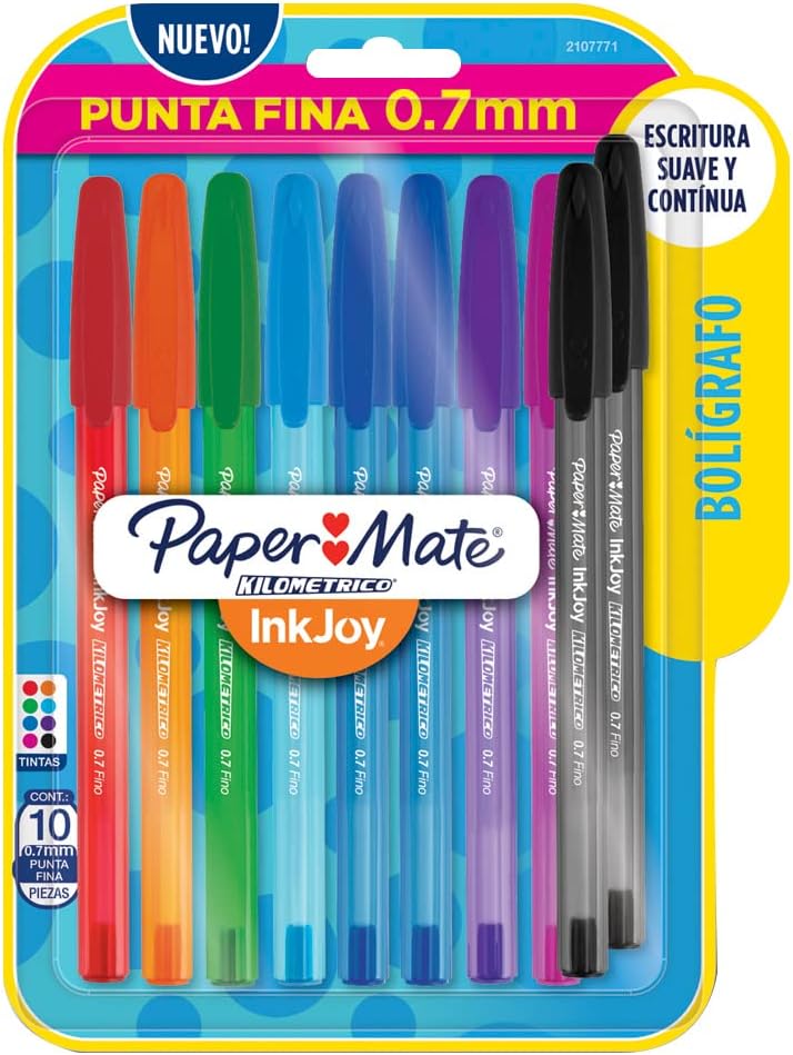 Paper Mate InkJoy Bolígrafos de bola, punta fina, Multicolor, Paquete de 12