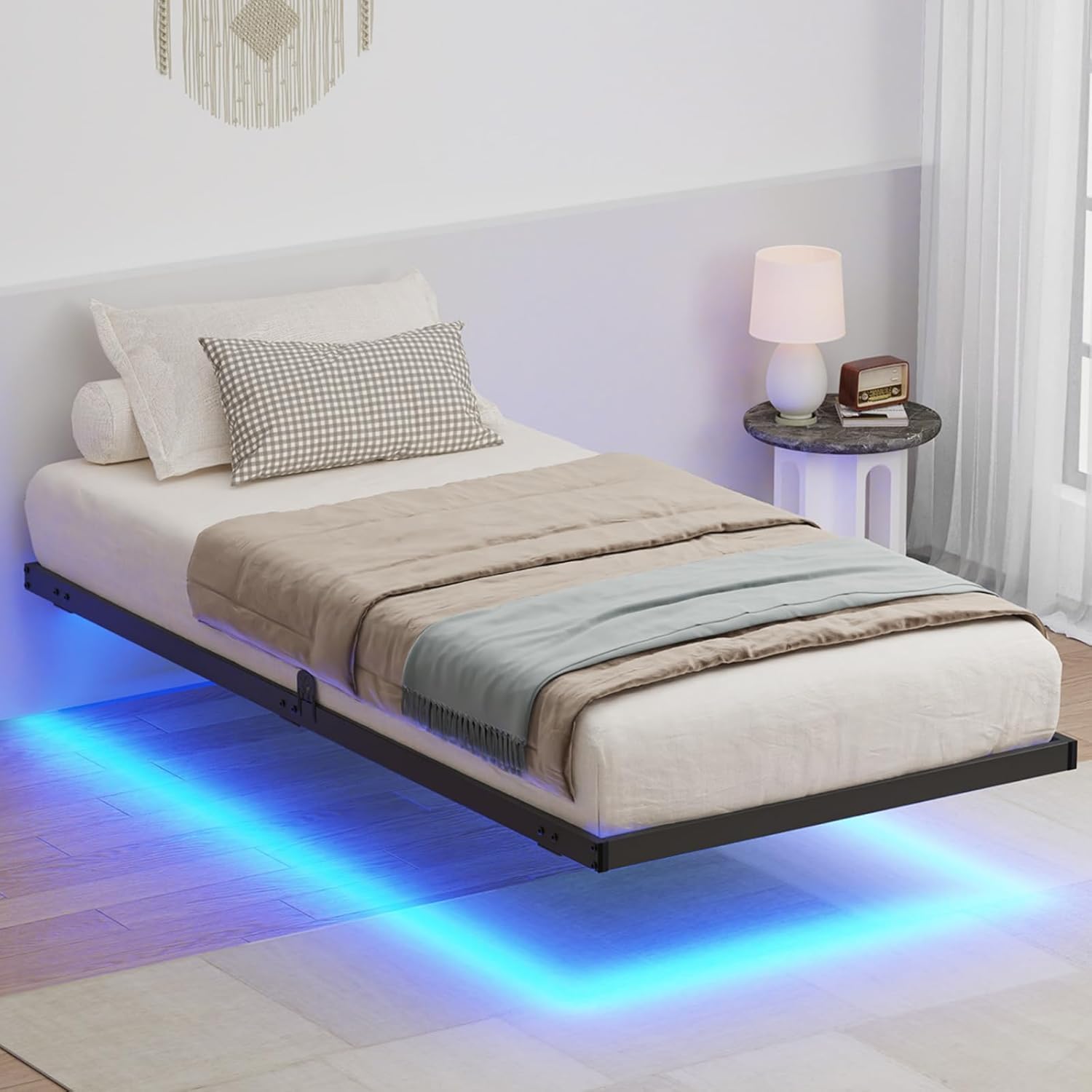 Base Cama Individual Flotante – con Luces LED Ajustables