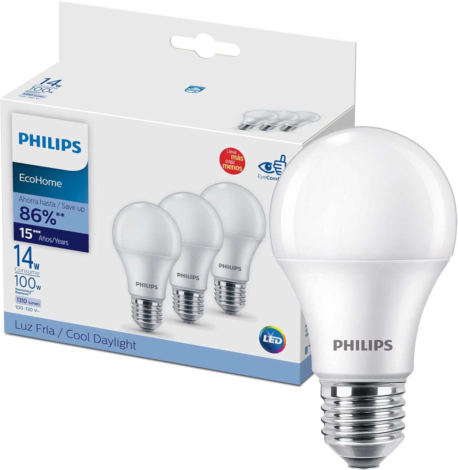 Philips LED EcoHome 14W – Paquete de 3 luz fría