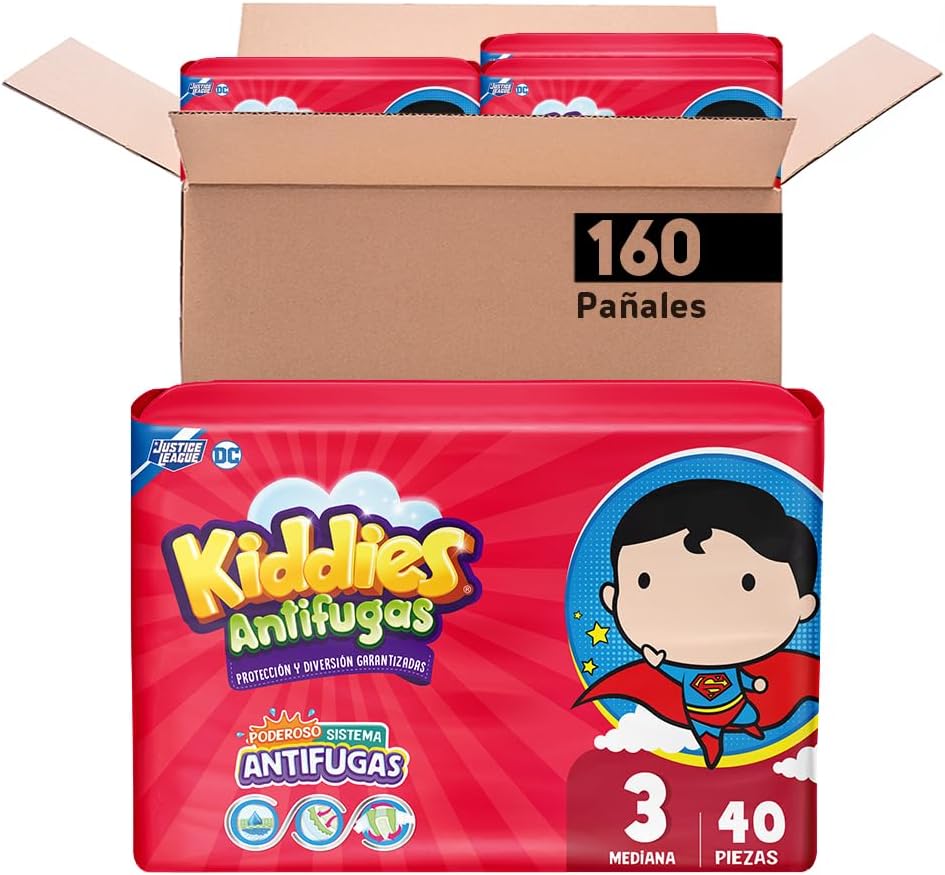 Kiddies Antifugas Pañales, T3 Mediano, 160 pañales