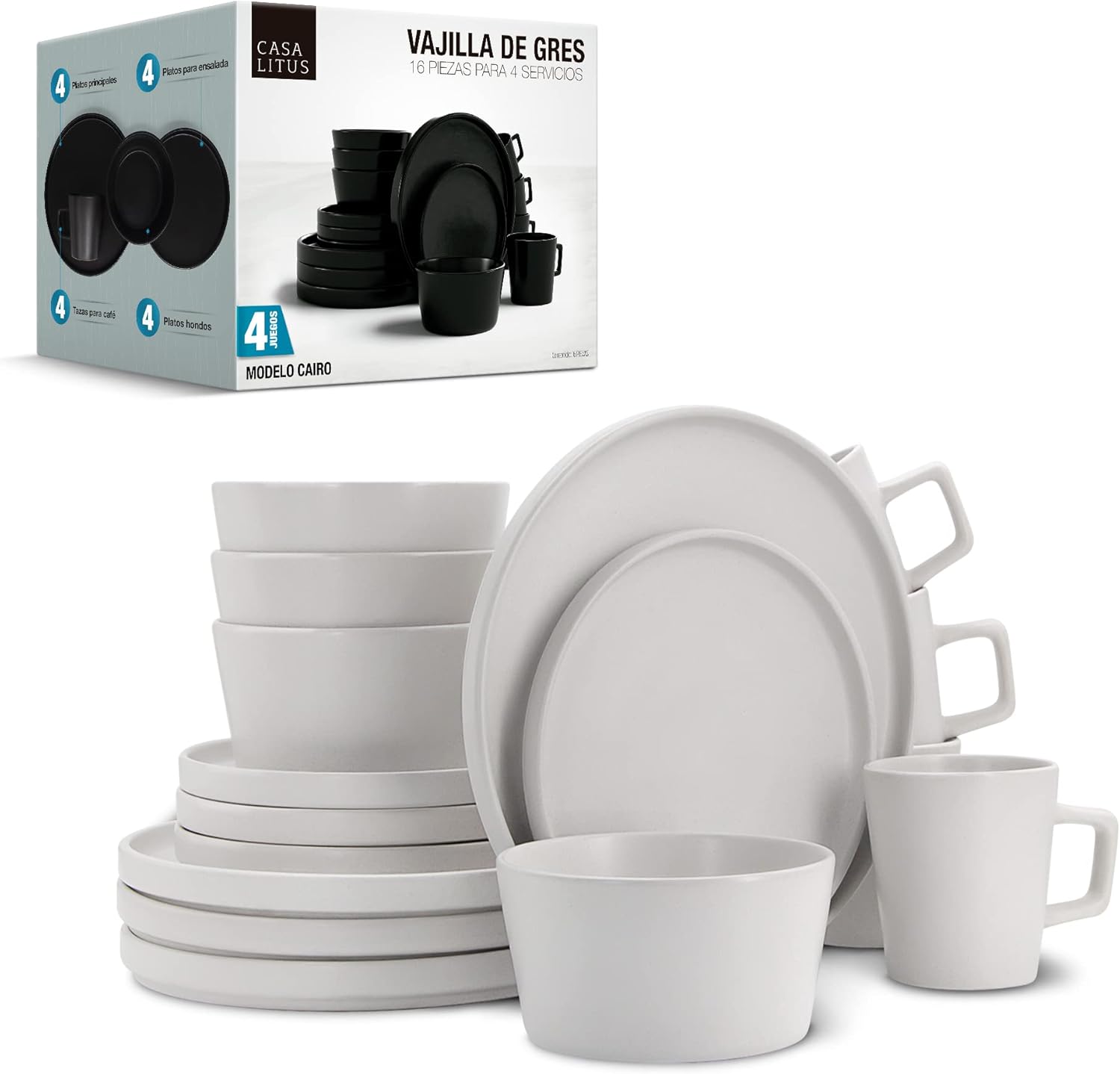 Vajilla de Gres Moderna para 4, 16 Piezas