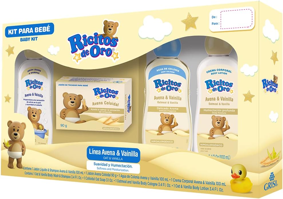 Ricitos de Oro, Set de Viaje, Avena y Vainilla, 4 piezas