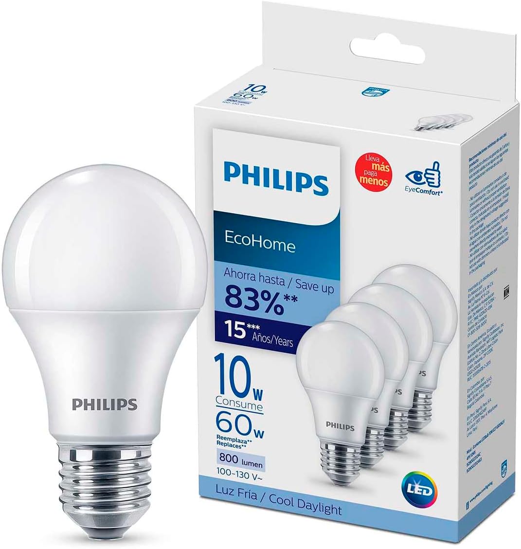 Philips LED Foco EcoHome 10W – Pack de 4 luz fría