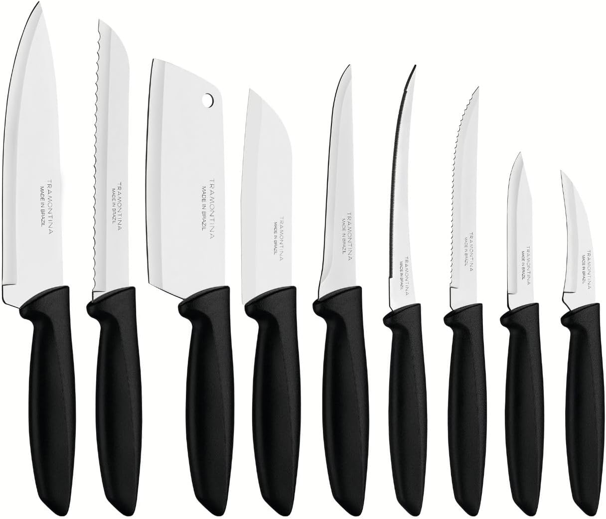 TRAMONTINA – Juego de Cuchillos de Cocina Plenus, para Servir, 9 Piezas, Color Negro
