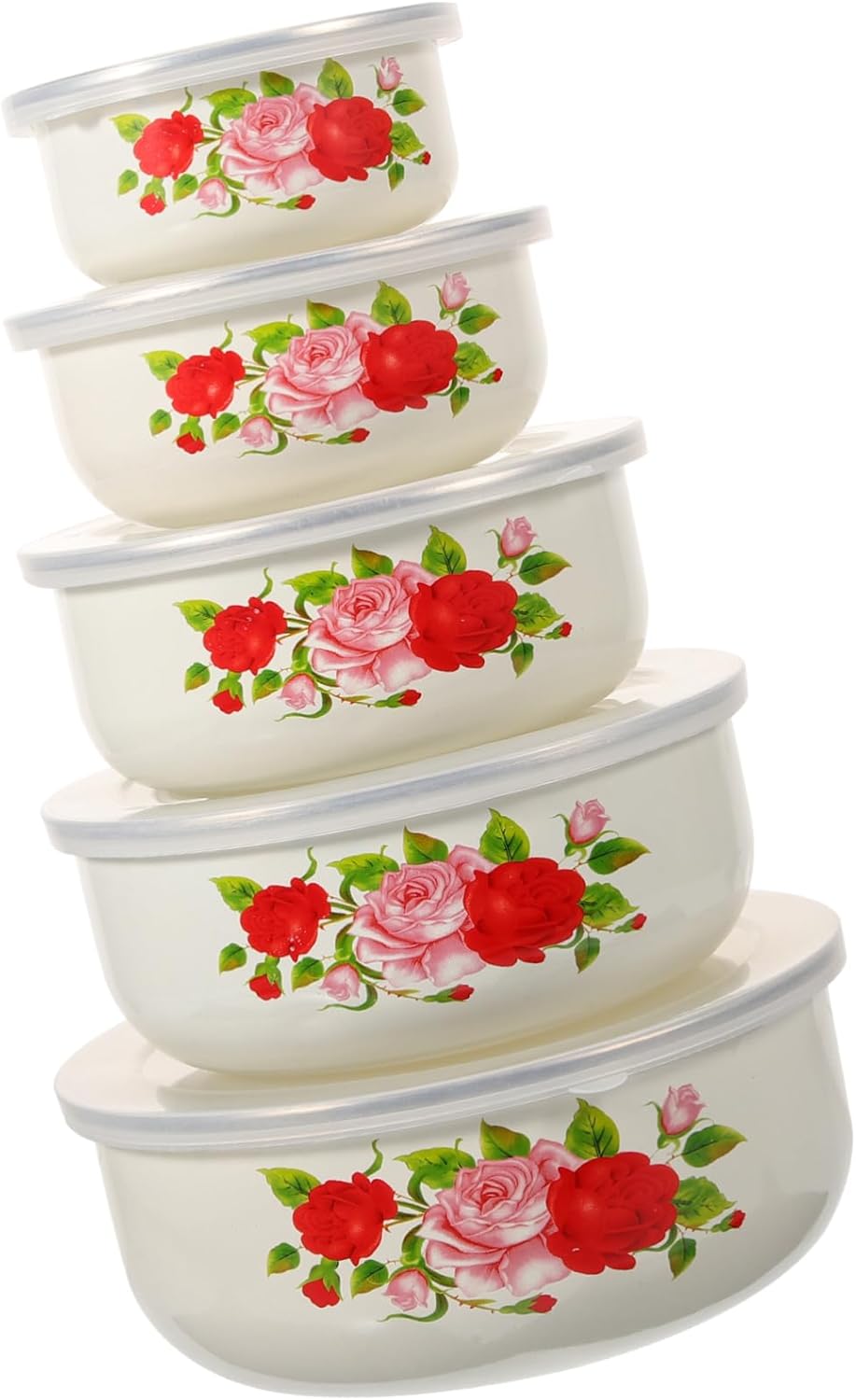 CIYODO 5 piezas Tazones de Enamel con Tapas