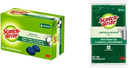 Fibra Metálica con Jabón, 4 Pack + 3M Fibra Verde