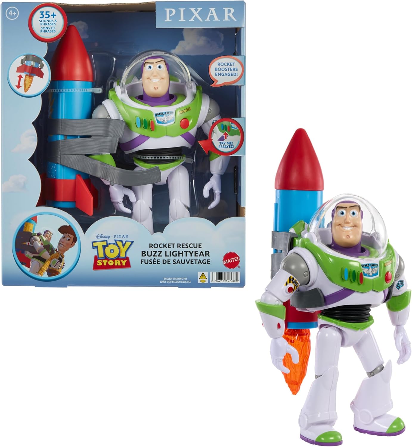 Disney Pixar Toy Story Figura de Acción Buzz con Cohete 12″