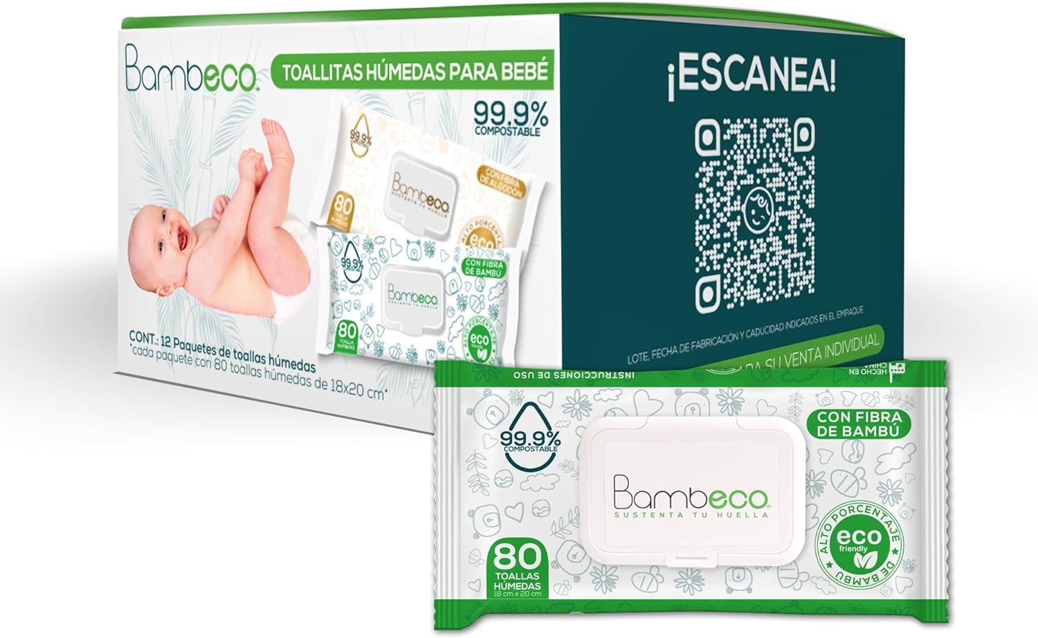 GAON Toallitas Humedas para Bebe Water Wipes de Bambu