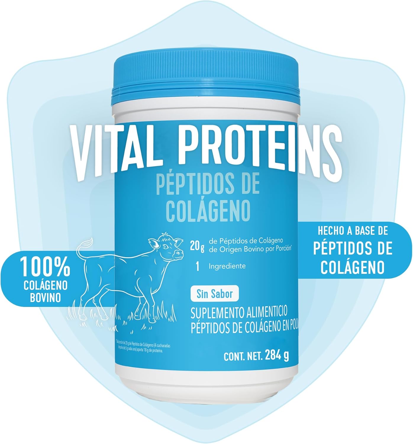 Péptidos de Colágeno Vital Proteins Bovino Sin Sabor 284g.