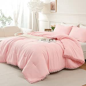 Juego de edredón tamaño king, color rosa, 3 piezas