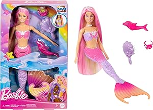 Barbie Fantasía Muñeca Sirenas Colores Mágicos Cabello Rosa