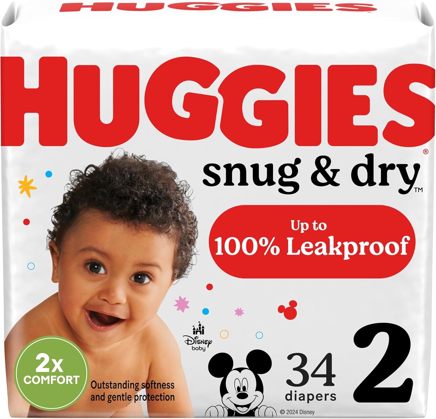 Huggies Snug  Dry – Pañales para bebé, talla 2 (12-18 libras), 34 unidades