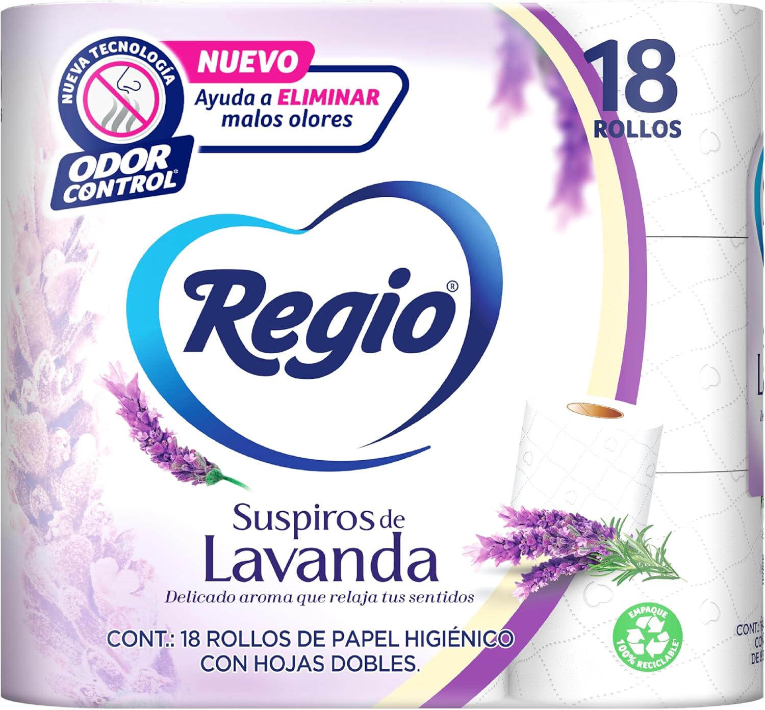 Regio Suspiros de Lavanda, Papel Higiénico 18 rollos, 230 hojas dobles