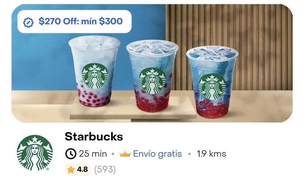 Rappi: Starbucks $270 de descuento gastando $300