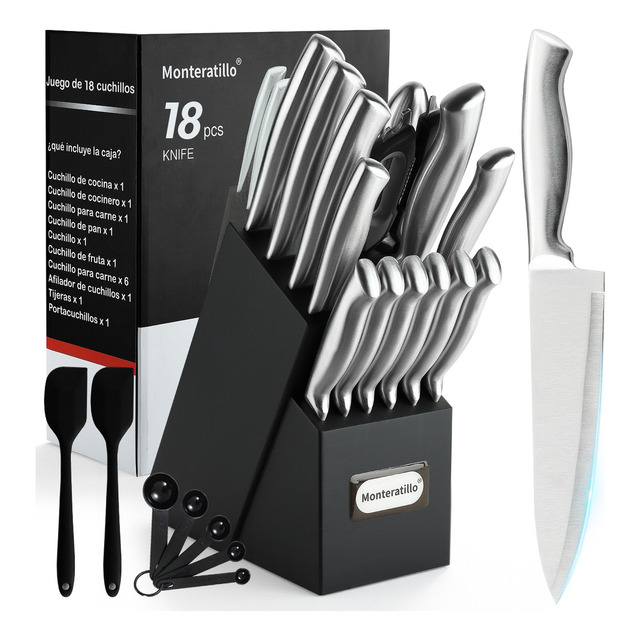 Mercado libre:  Juego De Cuchillos De Cocina De 18 Piezas Con Base De Madera Color Negro