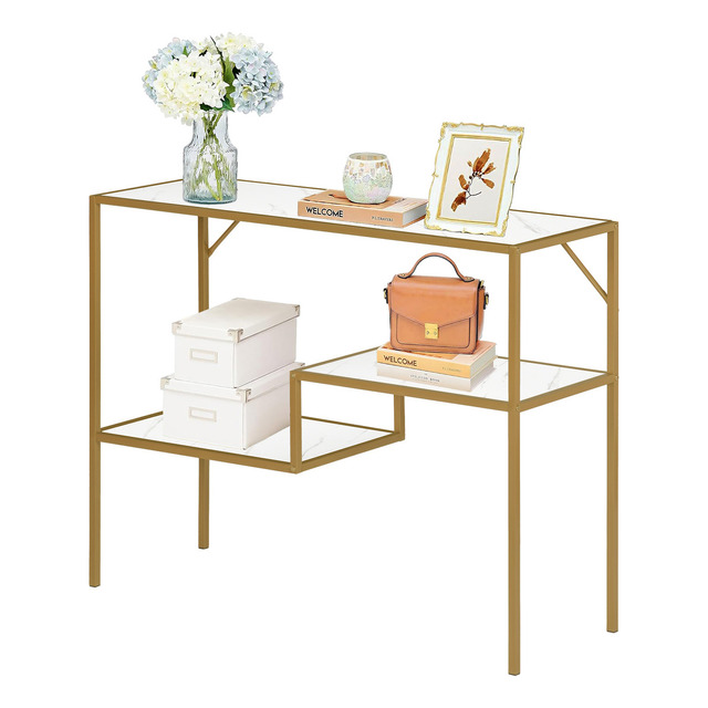 Mesa De Consola Moderna Con Marco De Metal Dorado