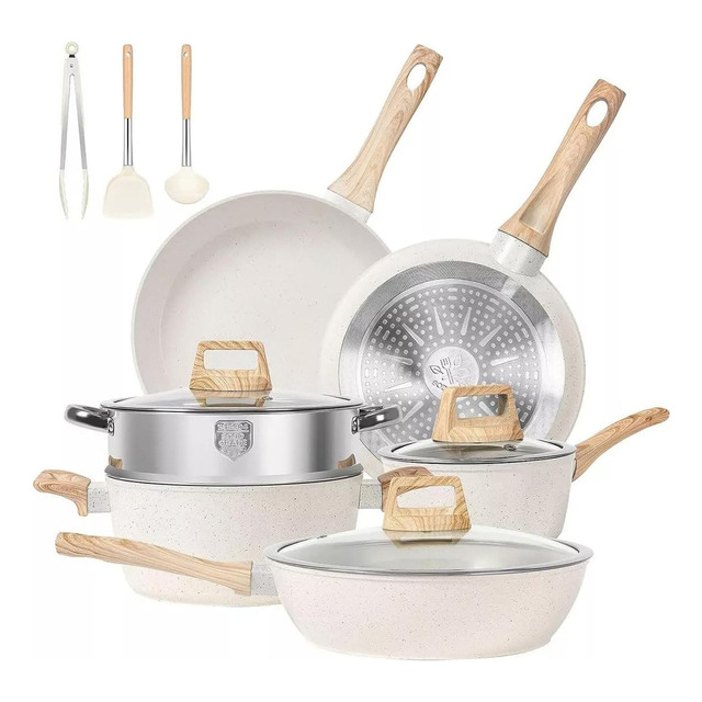 Mercado libre: Juegos De Utensilios De Cocina Antiadherentes, Ollas Y Sartenes, 12 Piezas, Color Blanco