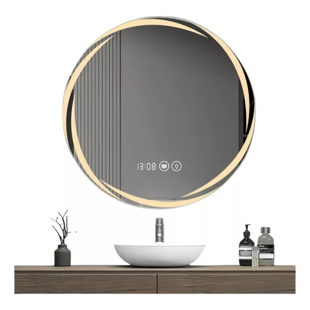 Espejo Led Baño Touch 3 Modo Con Antivaho Hora Temp 60x60cm
