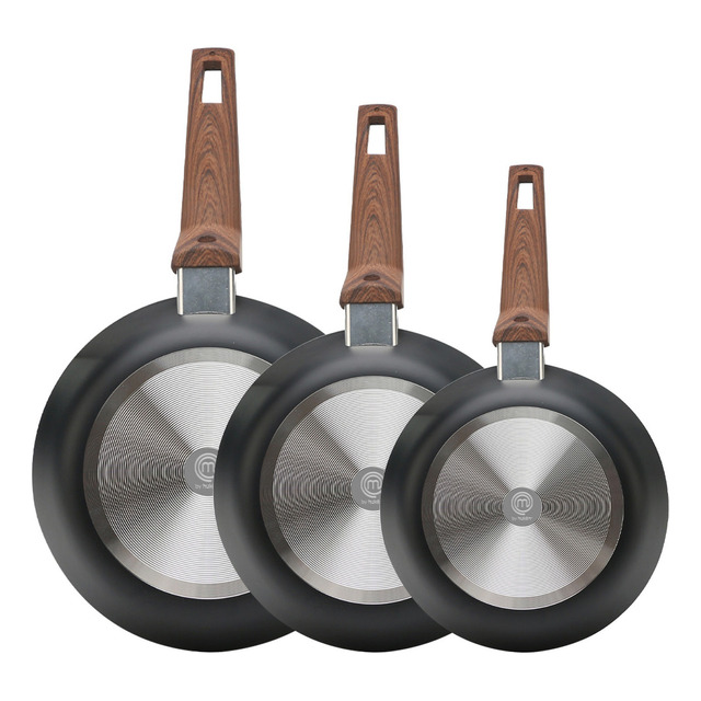 Mercado libre: Set De 3 Sartenes Wood Pro Antiaderentes Masterchef By Hukën Color Negro