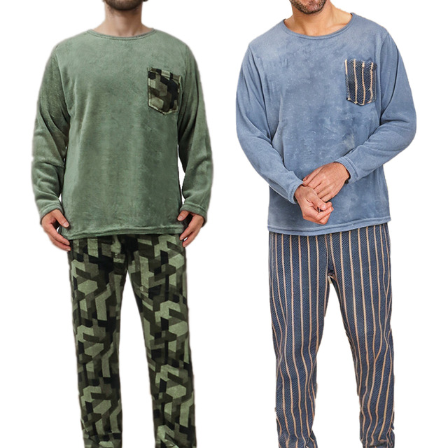 2sets Conjunto Pijamas Gruesas Franela Para Hom