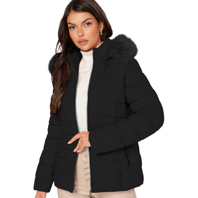 Chamarra Para Mujer Poliéster Cálido Con Cuello Tipo Piel