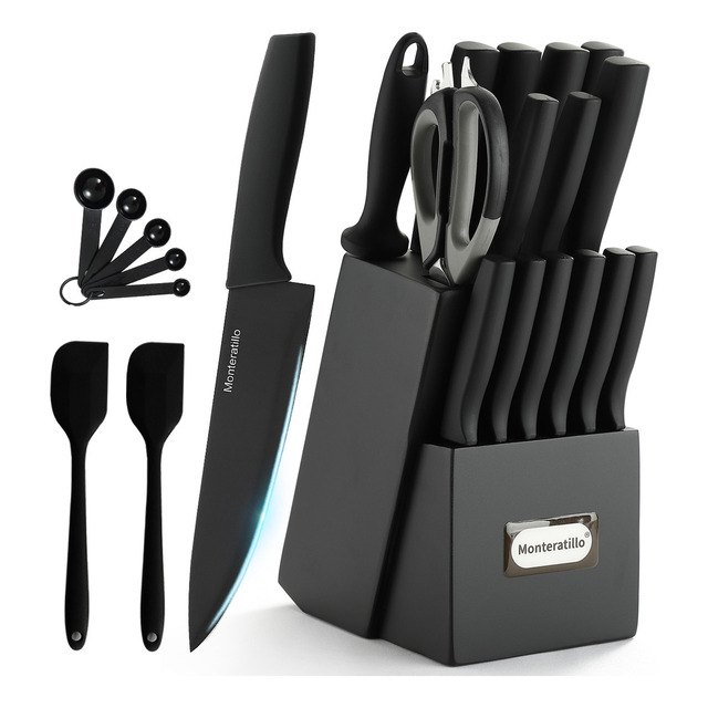 Mercado libre: Juego De Cuchillos De 19 Piezas Con Base De Madera Negra Color Negro