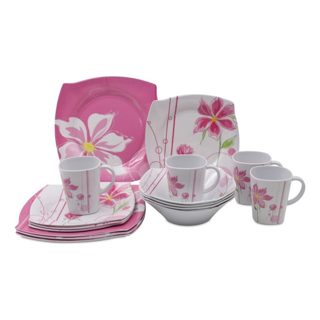 Vajilla De Melamina Platos 16pz Semi Cuadrada Merida Fraciel