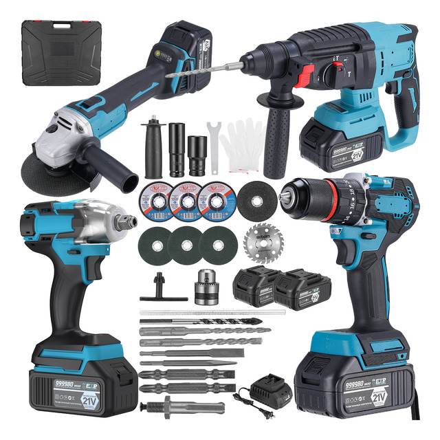 Kit Inalambrico Taladro Martillo Esmeriladora Llave Impacto