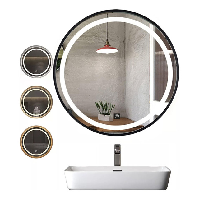 Mercado libre: Espejo Circular Del Baño Con Luz Táctil Tricolor Led Moderna