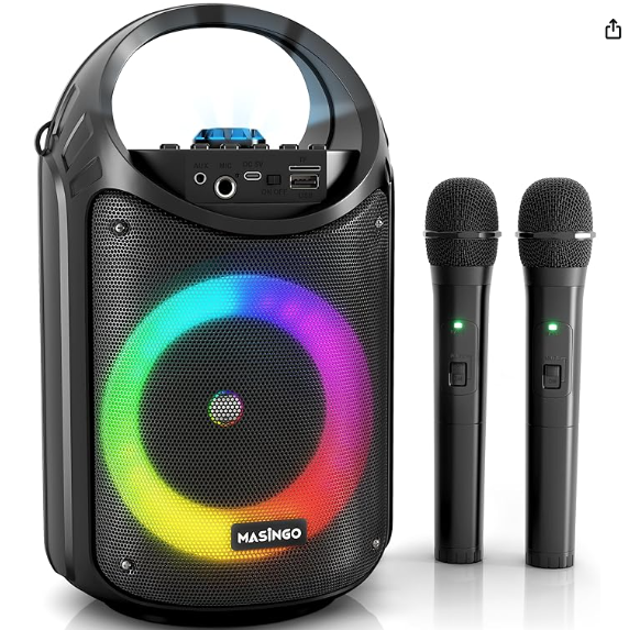 MASINGO – Máquina de karaoke para niños y adultos con 2 micrófonos