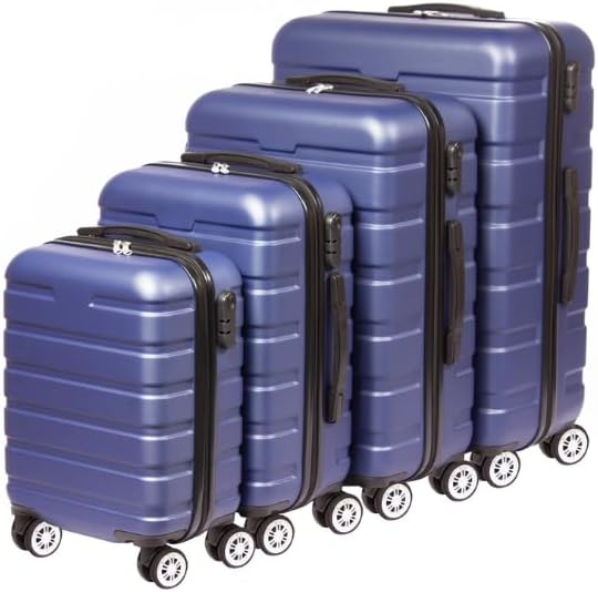 TRAVEL ELITE Juego de 4 Maletas de Viaje – ABS Resistente Carry On (8 kg), Pequeña (10 kg), Mediana (20 kg) y Grande (25 kg) – Azul