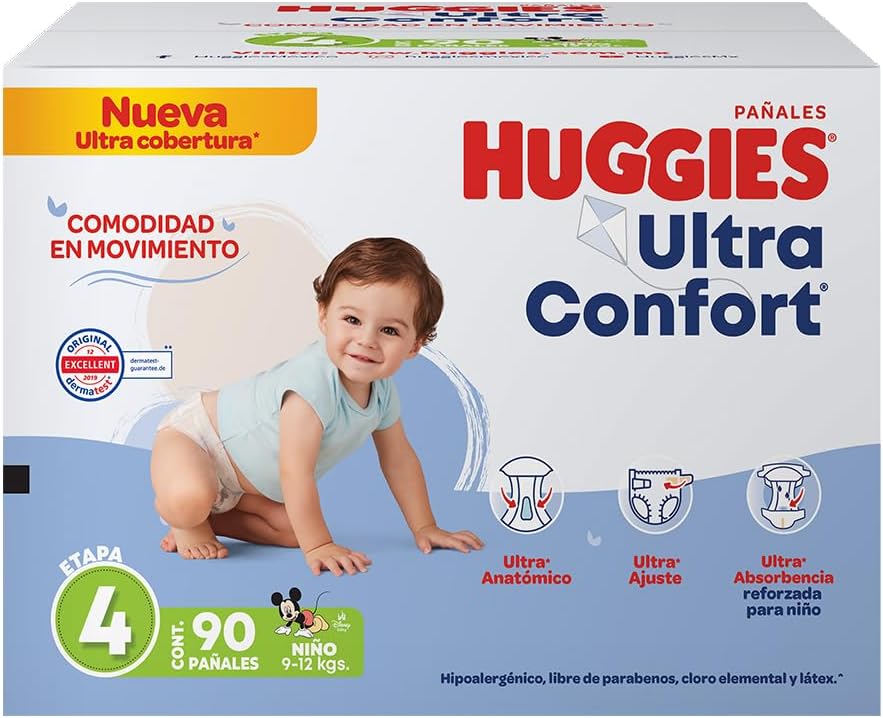 Huggies UltraConfort Pañal Desechable, etapa 4, 90 piezas