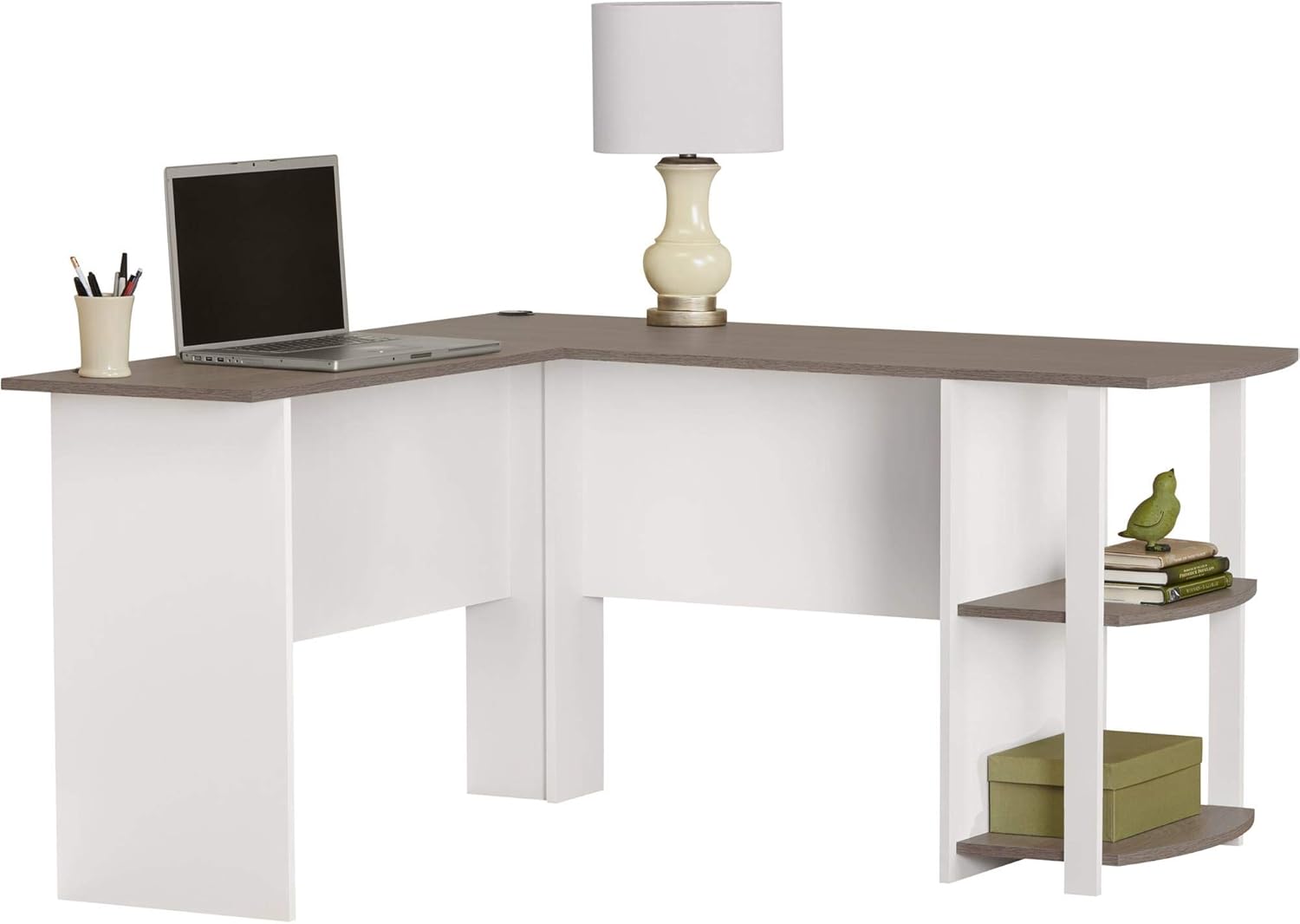 Ameriwood Home Dakota L Desk with Bookshelves, White
