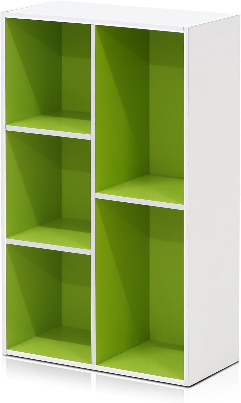 Furinno Luder Librería/Libro/Almacenamiento, 5 Cubos, Blanco/Verde