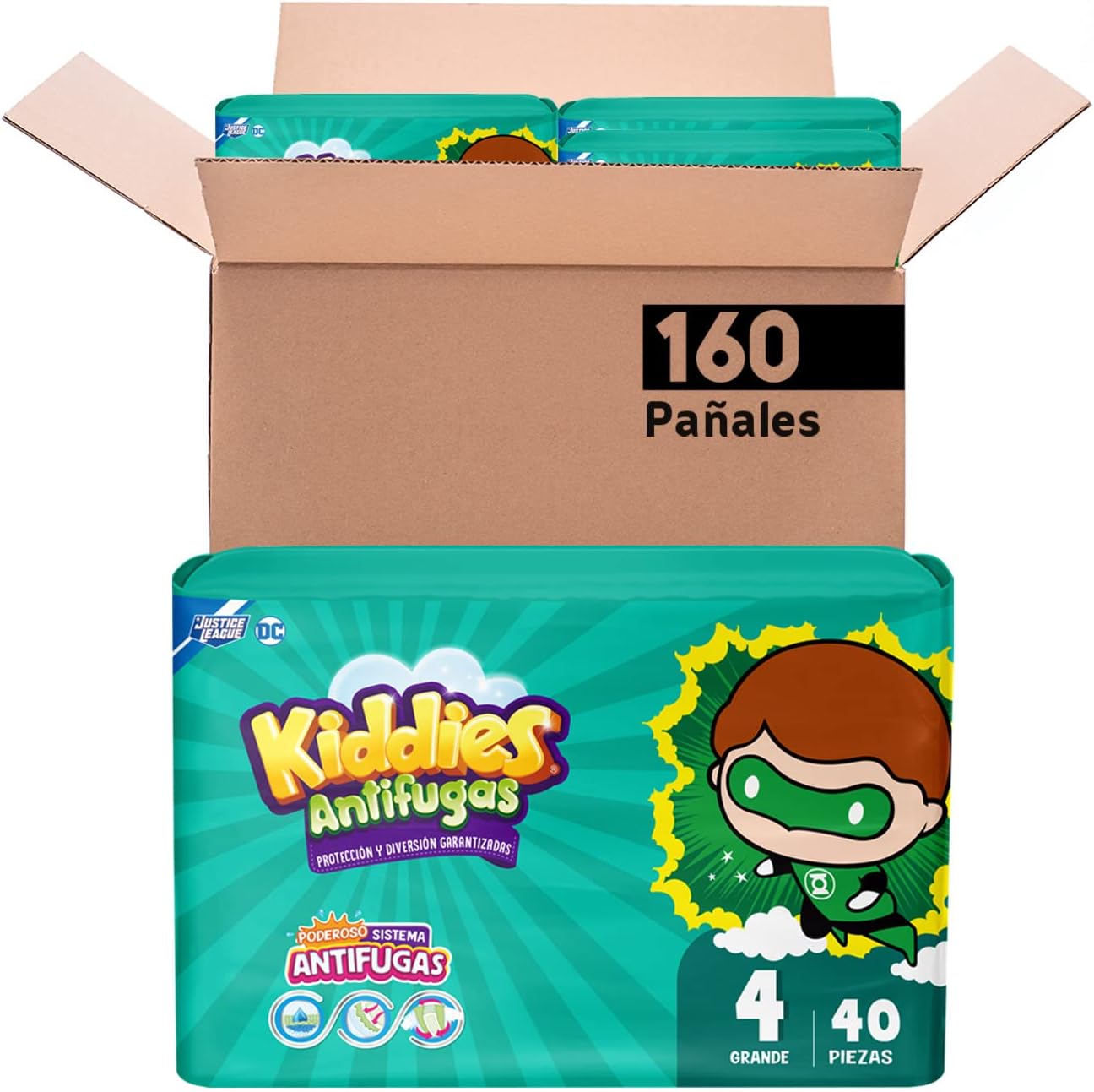 Kiddies Antifugas Pañales, T4 Grande, 160 pañales