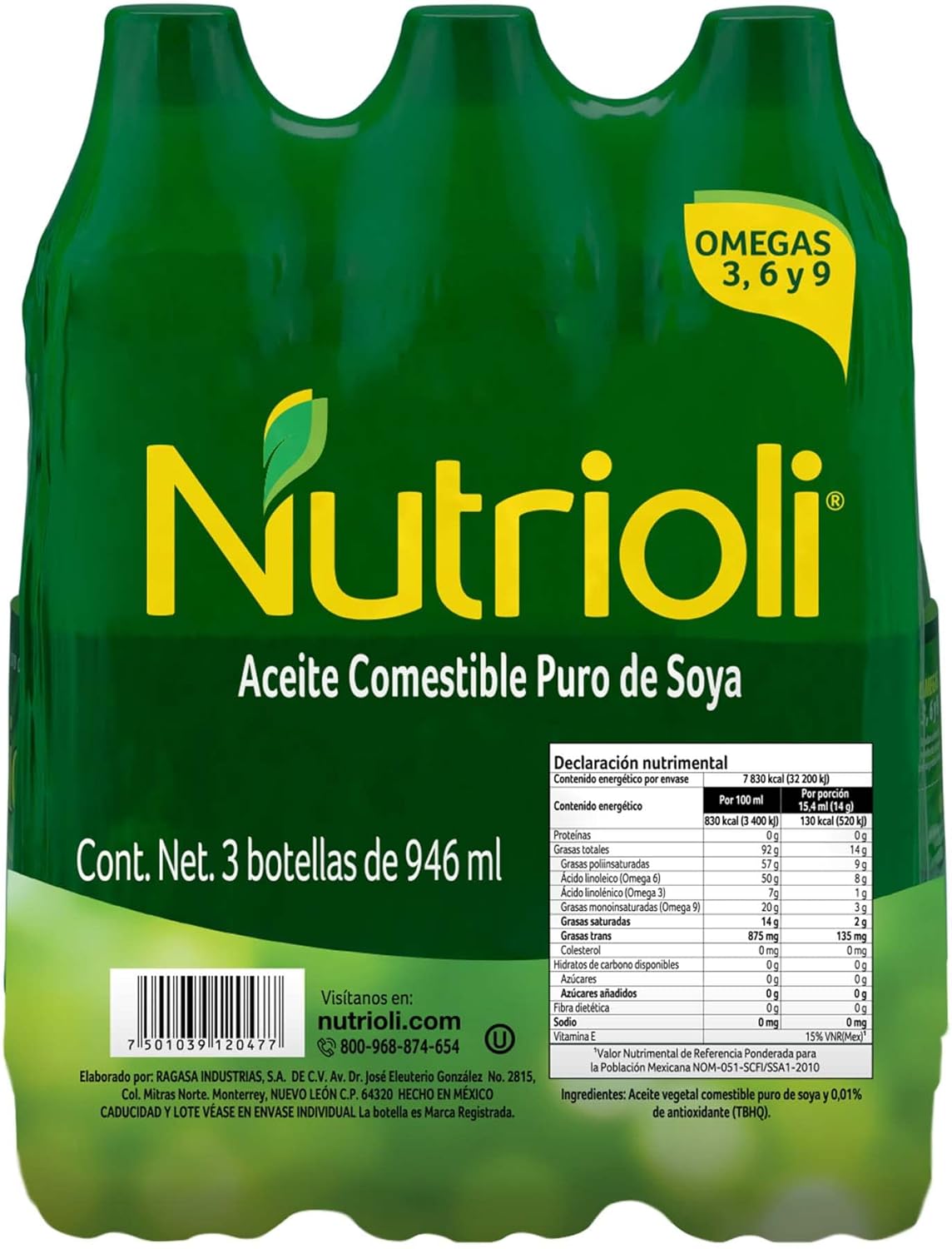 Nutrioli – Aceite de Soya Nutrioli Tripack 946 ml