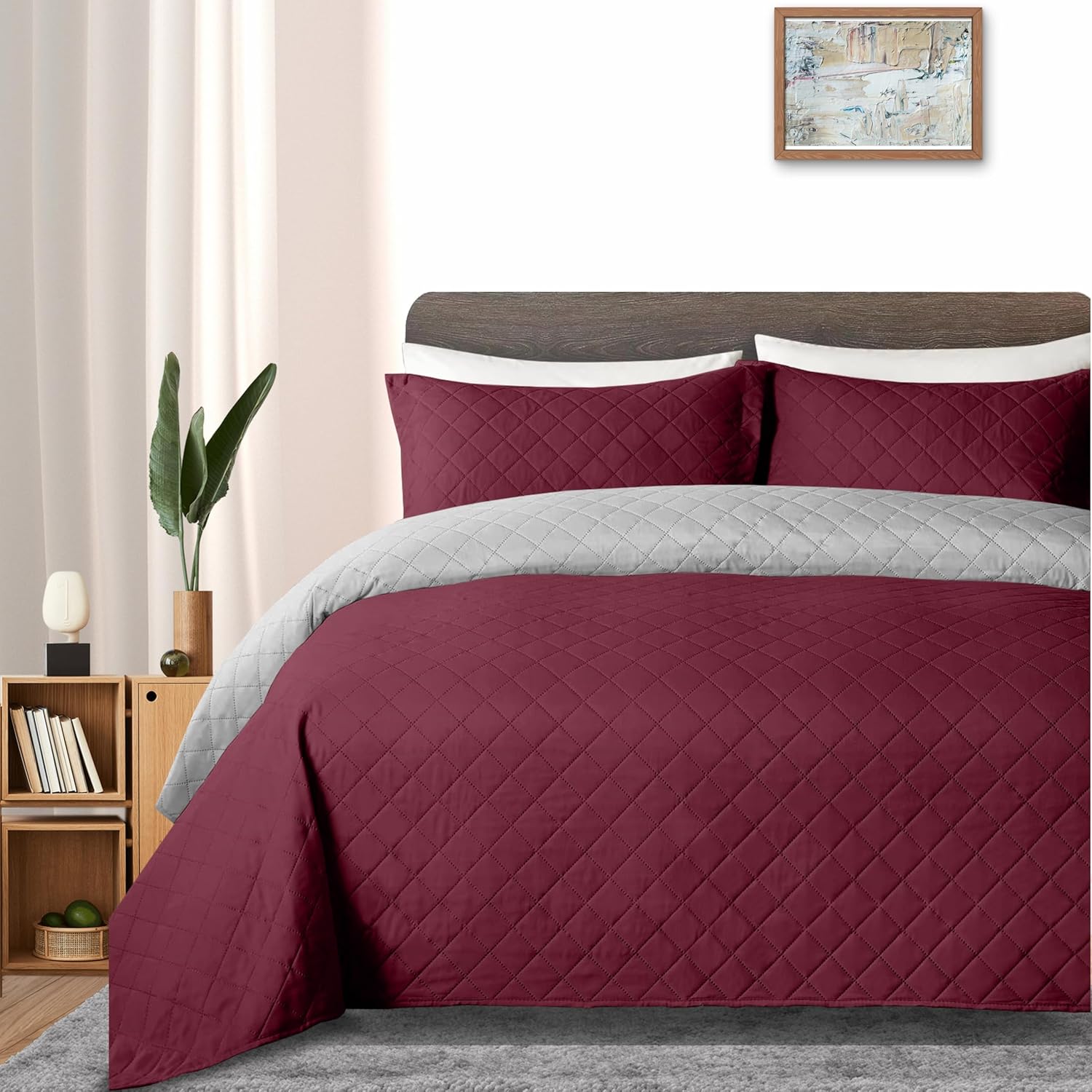 Colcha Ligera Doble Vista Tradicional, Burgundy-Perla Matrimonial