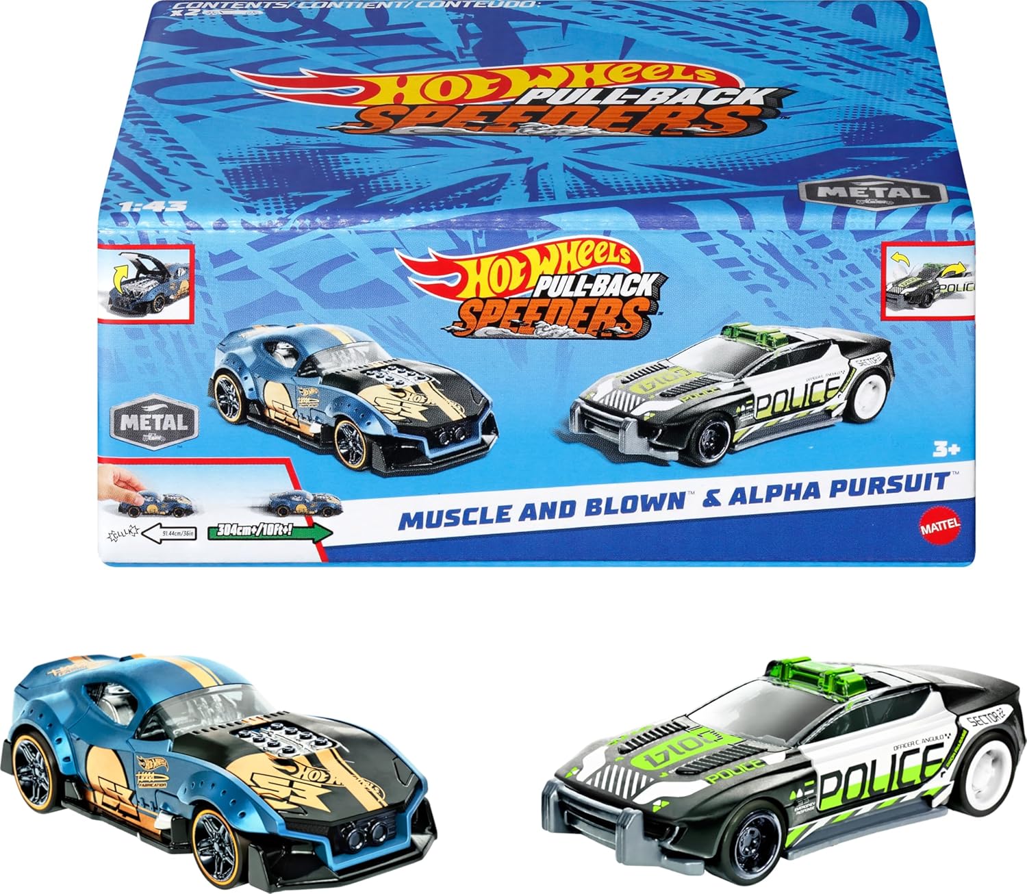 Hot Wheels, 2 Vehículos de Juguete, Pull-Back Speeders