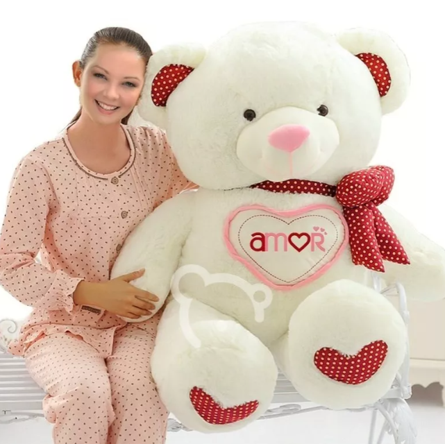 Oso Peluche 1.10 Metros Grande Gigante, Corazón Gordo Blanco